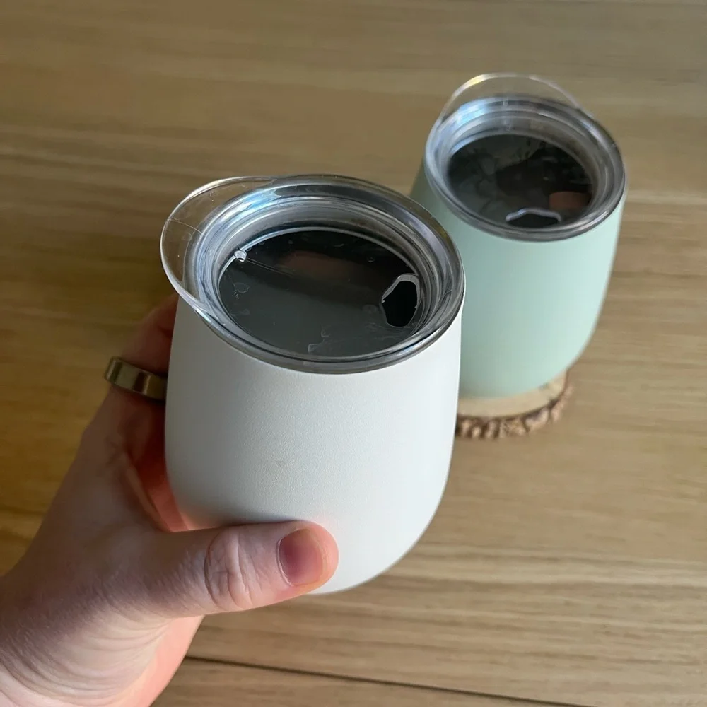 Set of 2 Double Wall Insulated Tumblers Wine, Coffee, or Lowball Glasses & Lids